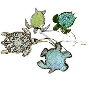 Turtle Christmas Tree Ornaments Gift Tags Stocking Stuffers Set of 4 Various